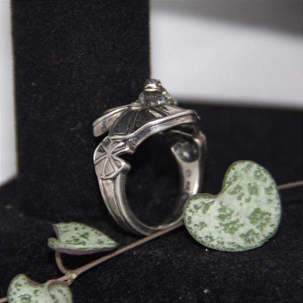 KC Studio Kieselstein Cord Sterling Silver Frog Lily Pad Ring Vintage Size 9
